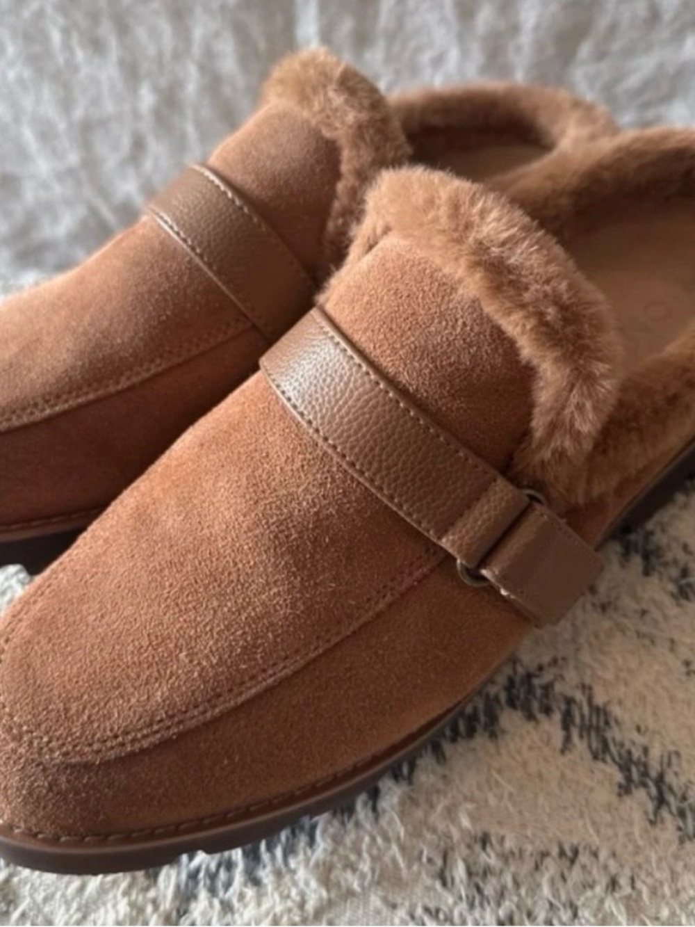 Vionic Kailen Faux Fur Lined Suede Loafers Brown Size 7.5